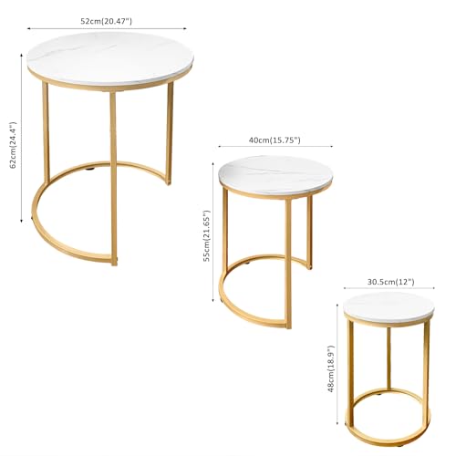 AT-VALY Nesting Tables Coffee Table Set of 3,Round Side Table Small Accent Table for Living Room,Bedroom Apartment (Gold) - color: Gold, size: 20.5 Inch
