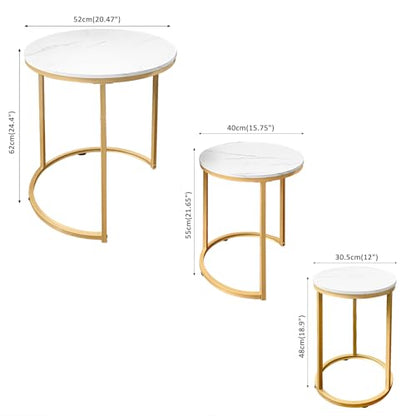 AT-VALY Nesting Tables Coffee Table Set of 3,Round Side Table Small Accent Table for Living Room,Bedroom Apartment (Gold) - color: Gold, size: 20.5 Inch
