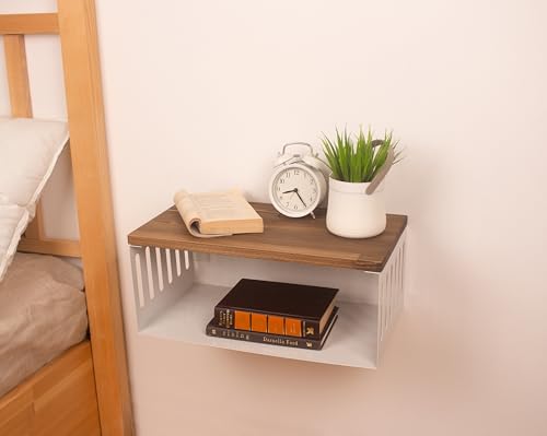 Floating Nightstand with White Metal Base, Wooden Top and Sturdy Metal Base, Minimalist Bedside Table, Wall Mounted Shelf, Bedside Shelf (Vancouver) - color: Vancouver