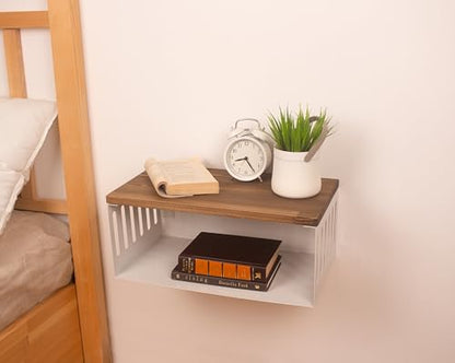 Floating Nightstand with White Metal Base, Wooden Top and Sturdy Metal Base, Minimalist Bedside Table, Wall Mounted Shelf, Bedside Shelf (Vancouver) - color: Vancouver
