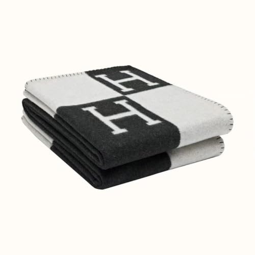 H Blanket Soft Cashmere Fleece Plaid Throw Blanket, All Season Knitted Shawl for Sofa Couch Car Camping, for Women Men, Black - color: Black
