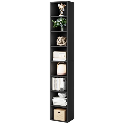 Bamjoy 71 Inches Tall Narrow Bookcase, 8-Tier Slim CD DVD Media Tower Rack, Corner Bookshelf with Adjustable Shelves, Cube Skinny Bookshelf for Home Office Small Space, Black - color: Black