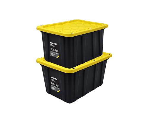 STRONG BOX Black & Yellow, 27-Gallon Heavy Duty Tough Storage Container & Snap-Tight Lid, (15.2" x 19.6" x 28.5" Weather-Resistant Design Stackable Organization Tote (2 Pack) - size: 2 pcs