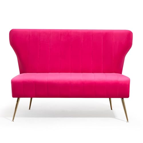 ZJhome 40’’ Armless Loveseat Sofa, Comfy Upholstered Velet Small Couch Sofa with Gold Legs, 2 Seater Tufted Modern Couch for Living Room, Bedroom, Apartment Small Space (Fuchsia) - color: Fuchsia, size: 50'' stripe