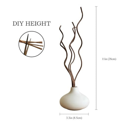 White Ceramic Vase, DIY Empty Reed Diffuser Bottle with Wavy Brown Rattan Sticks for Essential Oils, Set of 2, Aromatherapy, Modern Minimal Decor