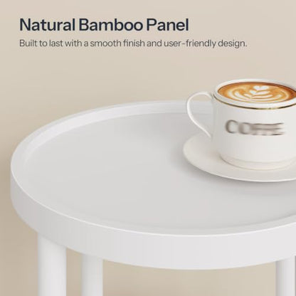 HOOBRO Small Round Side Table with Charging Station, 3-Tier Round Bamboo End Table, Compact Sofa Bedside Table for Small Space, Easy Assembly, for Living Room, Bedroom, Apartment, White WT152UBZ01 - color: White
