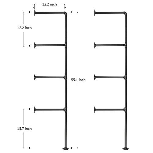 LIANTRAL Industrial Wall Mount Iron Pipe Shelf, 4 Tier X2 Pipe Shelving | Black DIY Open Bookshelf, Retro Storage Shelves Pipe Shelf Hung Bracket