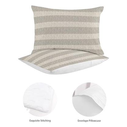 Minimalist Taupe Stripes King Quilt Bedding Set,Summer Quilt Lightweight Quilted Coverlet with 2 Pillow Shams, Farmhouse Linen Texture 3-Piece Bedspread Quilt Set for All Season - size: King-96x106in