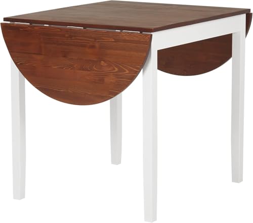 DFW Drop Leaf Dining Table, Solid Pine Wood, Expandable, Brown and White, Small Spaces, 55.1 x 27.6 x 29.5 in