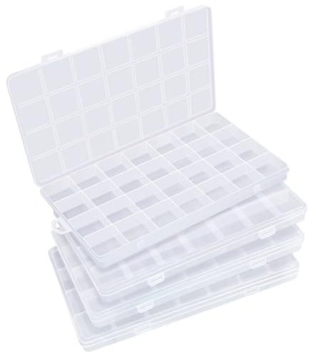 Eppingwin 28 Grids Bead Organizer, Craft Organizers and Storage, Acrylic Organizers, Plastic Bead Organizer Box for Crafts Organizing Storing (4 Pack) - color: 28 grids(4 P)