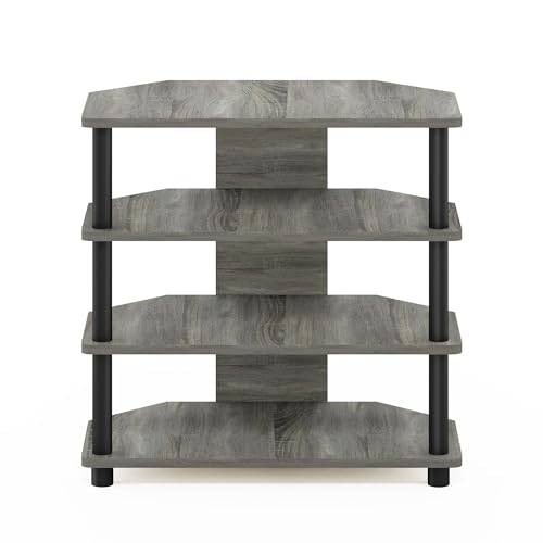 Furinno Turn-N-Tube Easy Assembly 4-Tier Petite Entertainment Center / TV Stand / TV Unit / TV Desk, French Oak Grey/Black - color: French Oak, size: 4-Tier