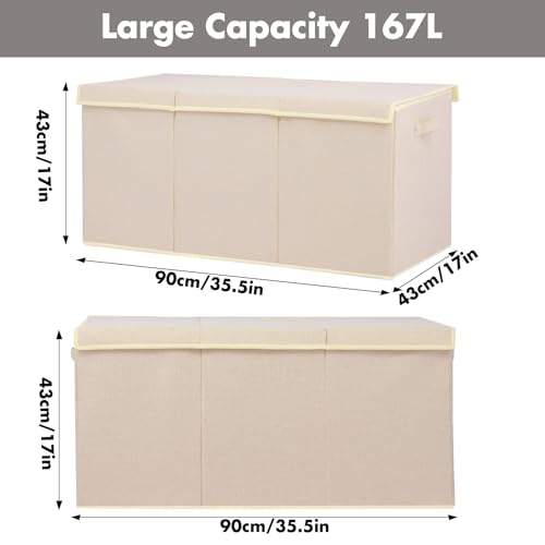 167L Large Toy Box Chest Storage with Lid, Collapsible Kids Toy Storage | Toy Chest with with Removable Divider for Kids, Boys, Girls, Nursery, Living Room, Bedroom, 35.5"x17" x17" (Linen Beige) - color: Extra Extra Large Beige