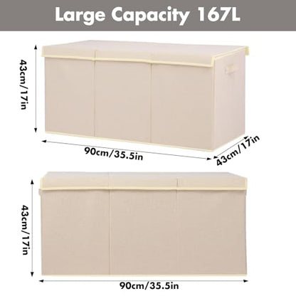 167L Large Toy Box Chest Storage with Lid, Collapsible Kids Toy Storage | Toy Chest with with Removable Divider for Kids, Boys, Girls, Nursery, Living Room, Bedroom, 35.5"x17" x17" (Linen Beige) - color: Extra Extra Large Beige