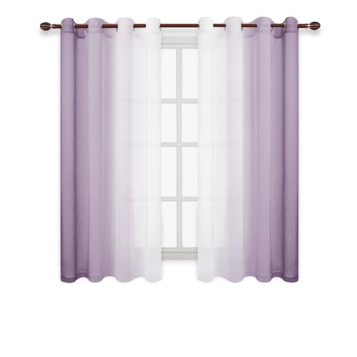 DWCN Lavender Faux Linen Ombre Sheer Curtains - 63 inches Long Gradient Semi Voile Curtains for Bedroom and Living Room, Set of 2 Grommet Top Window Curtain Panels, W52 x L63 Inches, Lavender - color: Lavender, size: 52"W x 63"L (Pack of 2)