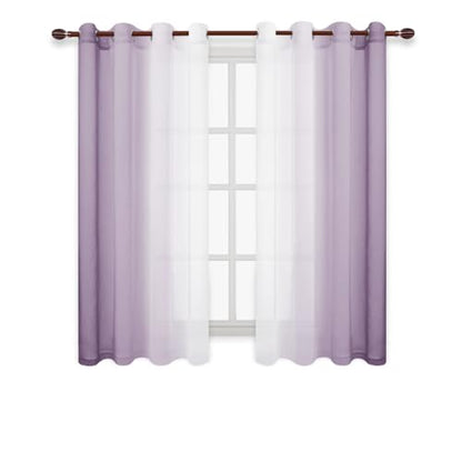 DWCN Lavender Faux Linen Ombre Sheer Curtains - 63 inches Long Gradient Semi Voile Curtains for Bedroom and Living Room, Set of 2 Grommet Top Window Curtain Panels, W52 x L63 Inches, Lavender - color: Lavender, size: 52"W x 63"L (Pack of 2)