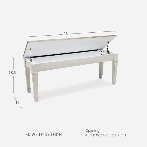 Signature Design by Ashley Skempton Farmhouse Storage Bench, Distressed Finish, Seat With Hidden Storage, Wood, 48" W x 15" D x 18.5" H, White & Light Brown