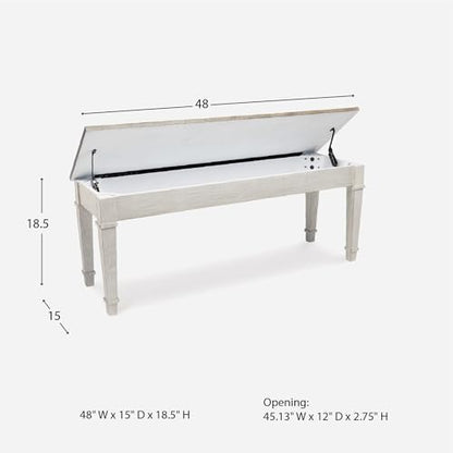 Signature Design by Ashley Skempton Farmhouse Storage Bench, Distressed Finish, Seat With Hidden Storage, Wood, 48" W x 15" D x 18.5" H, White & Light Brown