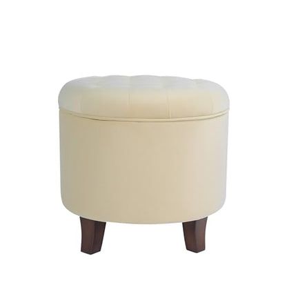 HomePop 19" Velvet Button Tufted Round Storage Ottoman - Cream - color: Cream