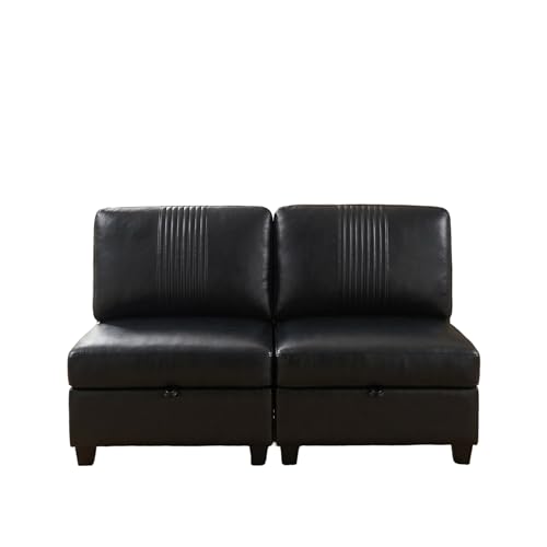 Modern 2 Seaters Modular Sofa with Storage & Sleeper Function, Comfy PU Loveseat Couches for Small Spaces - color: Black