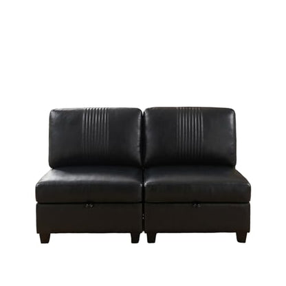 Modern 2 Seaters Modular Sofa with Storage & Sleeper Function, Comfy PU Loveseat Couches for Small Spaces - color: Black