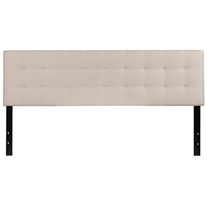 EMMA + OLIVER Beige King Quilted Tufted Headboard | Adjustable Bed Rail Slots, Fabric Upholstered - color: Beige, size: King