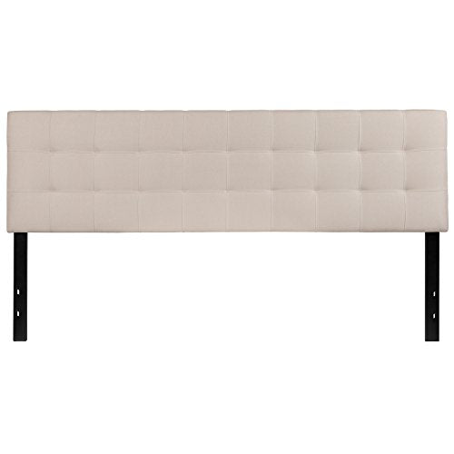 Quilted Tufted Upholstered King Size Headboard in Beige Fabric - color: Beige, size: King
