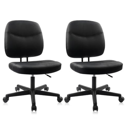 CLATINA Armless Home Office Chair,Small PU Leather Ergonomic Low Back Desk Chair with Lumbar Support and Wheels, Adjustable Height 360° Swivel Rolling Computer Task Chair, Black, 2 Pack - color: Black-heihu, size: 2 Pack
