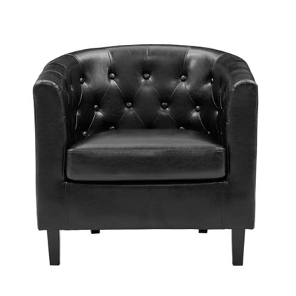 Naomi Home Emma Faux Leather Tufted Barrel Accent Chair - Black | Solid wood frame, sturdy legs and easy-clean faux leather create lasting comfort for living room, bedroom or office. - color: Black, style: Barrel