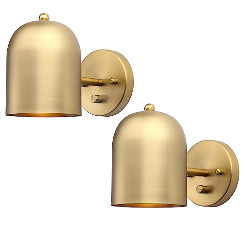 Set of 2 Hardwired Wall Sconce Dimmer Switch | Brass Finish Wall Light Lamp, Adjustable Wall Vanity Lighting, E26 Base Reading Lighting Decor for Bedroom Living Room - color: Brass Gold(2-pack)