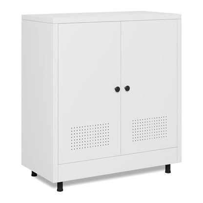 Metal Storage Cabinet with 2 Doors and Adjustable Shelf, Free Standing Accent Sideboard Buffet Cabinet for Home, Office, Entryway, Hallway, Living Room, Kitchen and Dining Room (White) - color: White