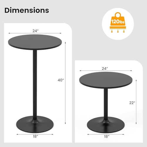 Two-in-one Adjustable Height Bar Tables, 24-inch Round Cocktail Table with Sturdy Metal Base, 40"/22" Two Convertible Height High Top Pub Table for Home Bar, Restaurant Bistro (2, Black) - color: Black, size: Diameter：23.99‘’