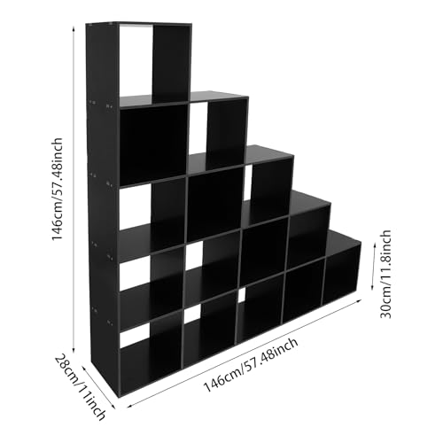 5-Tier Stepped Bookshelf, 15 Cube Storage Organizer, Freestanding Ladder Bookcase, L-Shaped Corner Shelf, Room Divider Shelf, 57.5" Tall Modern Display Shelf for Home Office Living Room - size: 15-Cube/L-Shaped