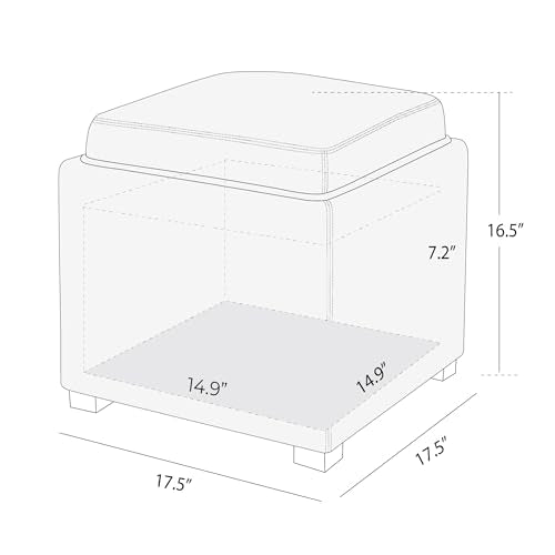 CHITA Storage Ottoman Cube with Tray Lid, Small Footstool with Storage, Square End Table for Living Room and Bedroom, Faux Leather in Stone Gray - color: Stone Gray