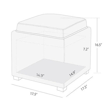 CHITA Storage Ottoman Cube with Tray Lid, Small Footstool with Storage, Square End Table for Living Room and Bedroom, Fabric in Pebble Grey - color: Pebble Grey