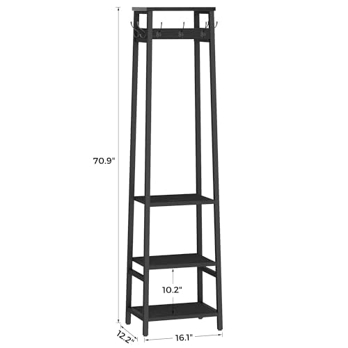Coat Rack Freestanding with 3 Shelves and 7 Hooks | Coat Stand, Hall Tree Free Standing, Clothes Rack Stand Organizer, Industrial Style, Black - color: Black, style: 3 Shelves