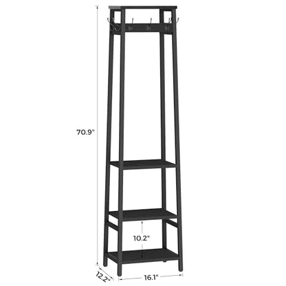 Coat Rack Freestanding with 3 Shelves and 7 Hooks | Coat Stand, Hall Tree Free Standing, Clothes Rack Stand Organizer, Industrial Style, Black - color: Black, style: 3 Shelves