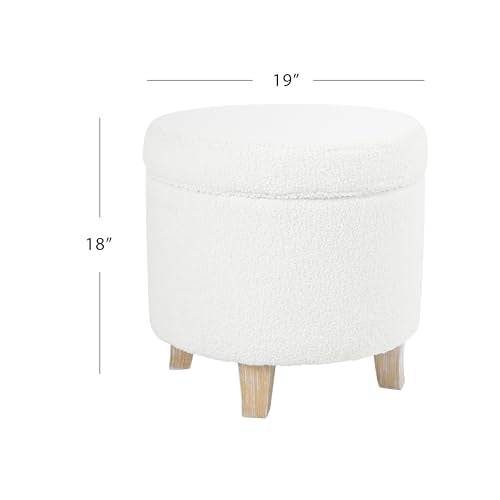 HomePop 19" Faux Sheepskin Round Storage Ottoman - Light Cream - color: Light Cream