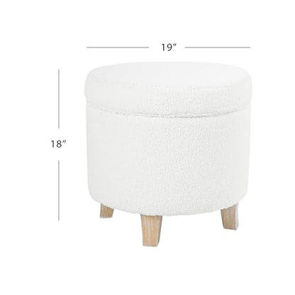 HomePop 19" Faux Sheepskin Round Storage Ottoman - Light Cream - color: Light Cream