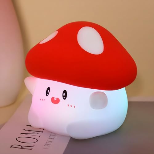 Rytinazzz Silicone Night Light for Kids, 50H Long Battery Mushroom Lamp, RGB Color Changing Mood Light, Gift for Kids, Rechargeable Tap Control, Dimmable Bedside Light - color: Colorful Mushroom