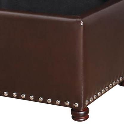 Adeco Bonded Leather Square Tufted Storage Footstool, 18" ottoman, Dark Brown - color: Dark Brown