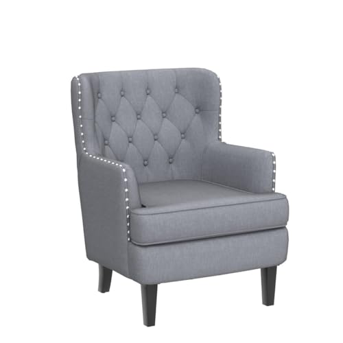 Rosevara Atlas Mid-Century Modern Upholstered Lounge Arm Chair - Tufted Accent Chair with Soft Cushion for Small Spaces - color: Velvet Dove Gray