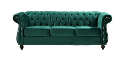 GDFStudio 82.6" Chesterfield Sofa Set, Modern Velvet Upholstered Sofa Set, Comfy 3 Seat Couch with Loveseat for Living Room Apartment, Button Tufted Rolled Arms Solid Wood Legs Spring Cushion, Black - color: Green, size: 3+2 Seat