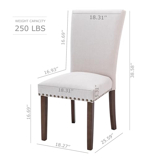 COLAMY Upholstered Parsons Dining Chairs Set of 4, Fabric Dining Room Kitchen Side Chair with Nailhead Trim and Wood Legs - Beige,No Table - size: set of 4