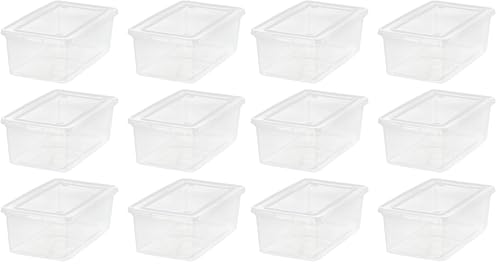 IRIS USA 12-Pack Storage Bins with Lids, 6 Quart - Crystal Clear, Shoe Boxes Stackable Containers Organize Shoes Closet Shelves, Teacher Tools Classroom Organization, Game - BPA-Free Plastic - size: 6 Qt (Pack of 2)