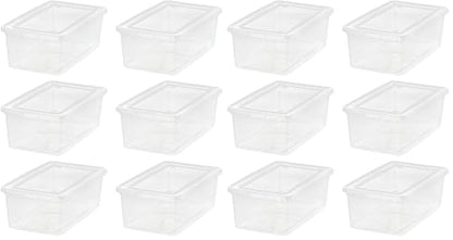 IRIS USA 12-Pack Storage Bins with Lids, 6 Quart - Crystal Clear, Shoe Boxes Stackable Containers Organize Shoes Closet Shelves, Teacher Tools Classroom Organization, Game - BPA-Free Plastic - size: 6 Qt (Pack of 2)
