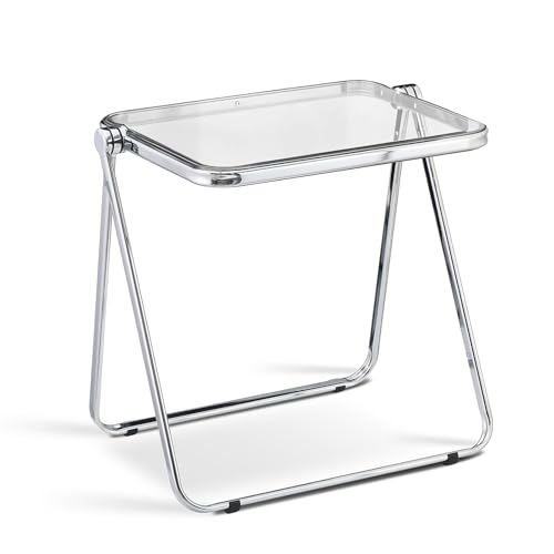 Acrylic Folding Table TV Tray Small Side Table - Clear | Modern Transparent Dinner Table for Eating on Couch Folding Table Foldable Computer Desks Space-Saving with Chrome Frame - color: Clear