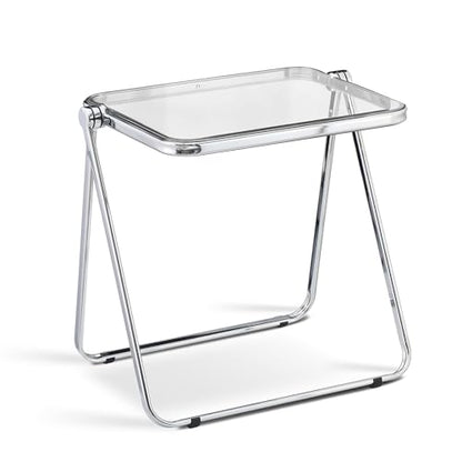 Acrylic Folding Table TV Tray Small Side Table - Clear | Modern Transparent Dinner Table for Eating on Couch Folding Table Foldable Computer Desks Space-Saving with Chrome Frame - color: Clear