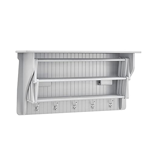Danya B Accordion Clothes Drying Rack, Retractable, Wall Mounted Towel Rack and Hooks for Clothes and Towels for use in Laundry Room or Garage - White