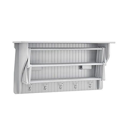 Danya B Accordion Clothes Drying Rack, Retractable, Wall Mounted Towel Rack and Hooks for Clothes and Towels for use in Laundry Room or Garage - White