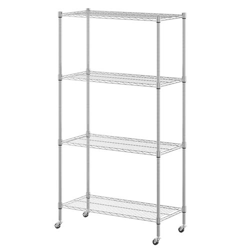Homdox Heavy Duty 4-Tier Metal Shelving Unit with Adjustable Shelves, Rolling Storage Rack for Kitchen, Garage, Pantry, 36.02"x17.91"x74.41", Silver - color: Silver, size: 36.02*17.91*74.41 inch